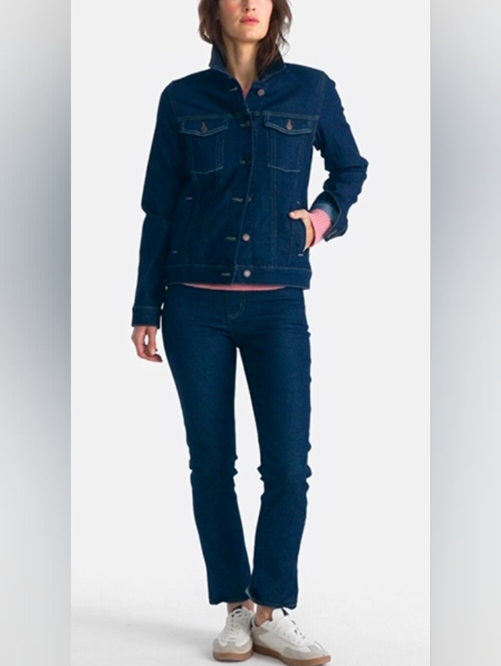 Lands' End Deep Indigo Denim Jacket - Women's Button-Up